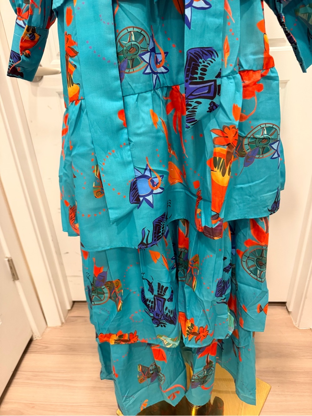 🔥Everard’s Clothing 2PC Tiered Teal Floral Maxi Skirt Set with Waist Tie NWT - Picture 5 of 14